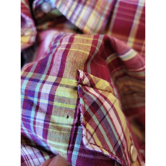 Wrangler Rancher Cotton Plaid Button Up Shirt Snap Buttons Pockets XXL Western - Picture 4 of 6